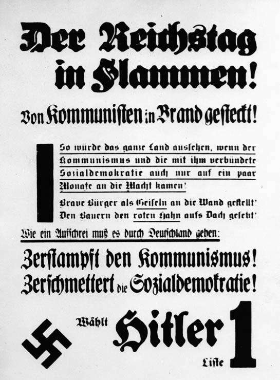 Poster promoting the Reichstag elections of March 1933, following the Reichstag fire